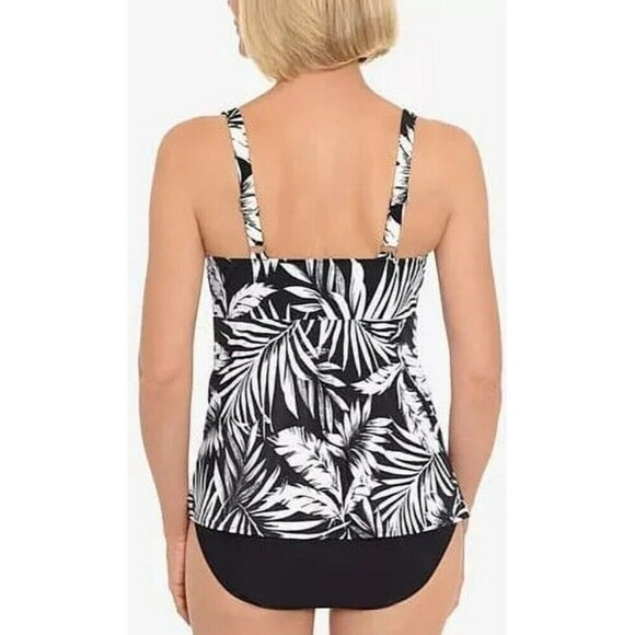 Swim Solutions Feather Bloom Black White Triple Tier One Piece Swimsuit Sz 8 - Picture 2 of 12